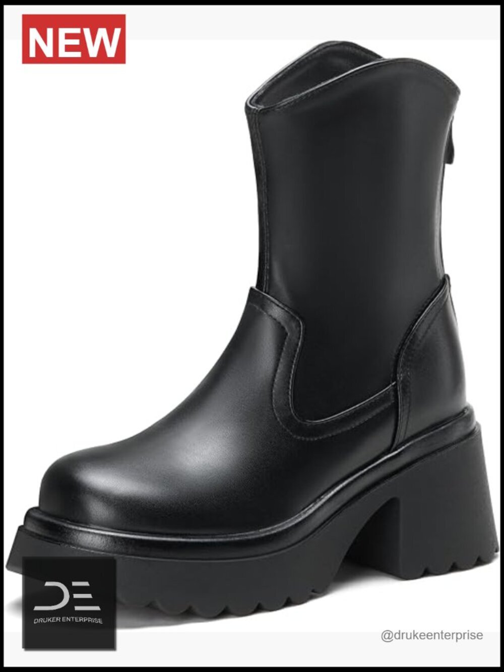 Platform Zipper Combat Booties Punk Chunky Mid Heel Round Toe Fashion